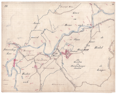 19223-B10.20 [Geen titel] Kaart van de Vecht bij Gramsbergen met voorstel tot afsnijding nr 5. met een stuw. Aan de ...