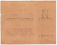 19224-03 Teekening der Geprojecteerde Stuw in de Rivier de Vecht bij Aane Vooraanzicht, dwarsdoorsnede en een ...