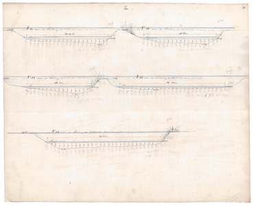 19224-B11.32 [Geen titel] Dwarsdoorsneden van de Vecht tussen Hardenberg en de Loozerschans., 1847