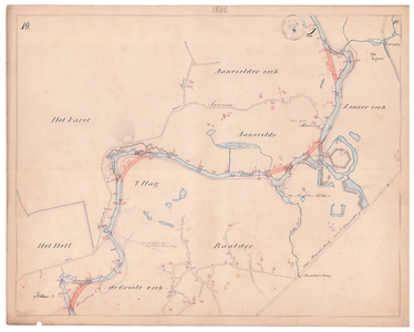 19225-10Z19 [Geen titel] Kaartblad van de rivier de Vecht met daarop, met rood aangegeven, voorstellen tot afsnijding. ...