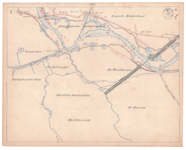 19225-10Z3 [Geen titel] Kaart van de Vecht ter hoogte van Kampherbeek en de Berkummerbrug. Veldnamen: Voorste ...