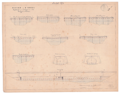 19231-X1 Rivier de Dinkel, Suplement op de metingen van 1847, Bruggen en Vonders Zijaanzichten van de brug boven de ...