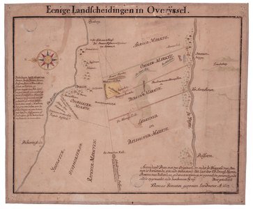 1329 Eenige landscheidingen in Overijssel Kaart van het gebied gelegen in de schoutambten Ambt-Ommen, Dalfsen en ...
