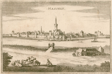 2 -1 Gezicht op Hasselt, van over het Zwarte Water gezien, met landelijk tafereel op de voorgrond., 1600