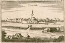 2 -2 Gezicht op Hasselt, van over het Zwarte Water gezien, met landelijk tafereel op de voorgrond., 1600
