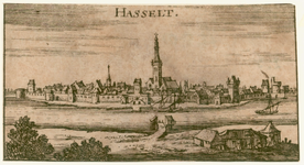 2 -3 Gezicht op Hasselt, van over het Zwarte Water gezien., 1600