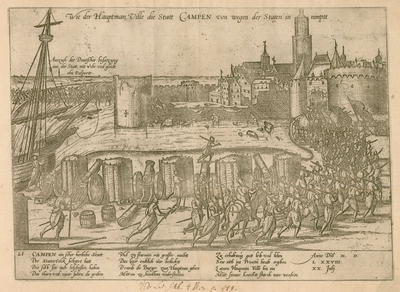 5 -10 Afbeelding van de belegering van Kampen door Graaf Rennenberg op 20 juli 1578., 1700