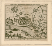 8 -3 Overzichtskaartje van het beleg van Deventer. Vier versregels in het Latijn., 1622