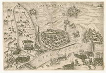8 -4 Overzichtskaartje van het beleg van Deventer door Maurits, de situatie is in spiegelbeeld weergegeven., 1655