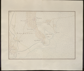 37 N.2. Blad 2 van de grote kaart hierboven, met Emmen, Noord Barger en Zuijd Barger met het Meer., 1740