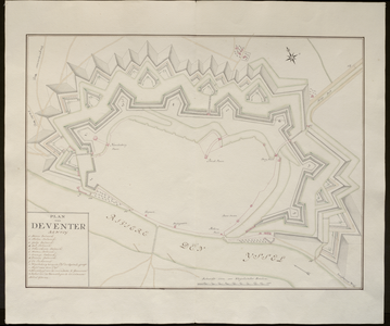 5 Plan van Deventer Kaart met de verdedigingswerken van Deventer, 1740