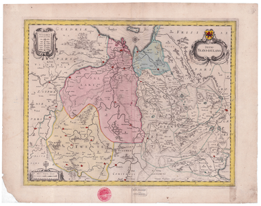 26 Ditio | Trans-isulana 1 kaart. Gekleurd. Met dingspel-indeling in Drenthe uit de kaart van Pijnacker van 1634. ...