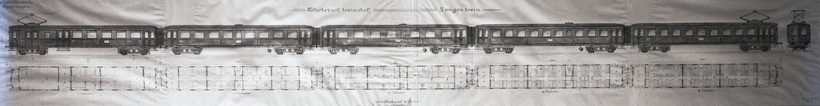 4201 FDHEEMAF033093 Tekening van een elektrisch vijfwagentreinstel voor de Nederlandse Spoorwegen, 1933-09-04