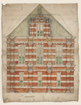 1241-KD000107 Op achterkant geschreven: Front van een gevel aan de Sassenstraat Ingekleurd ontwerp van de opstand voor ...