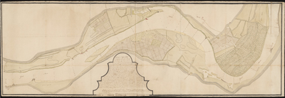 1388-KD000282 Caart Figuratief Kaart door A.J. Knollaert van het gebied van de IJssel tussen het Cooterveer (Katerveer) ...