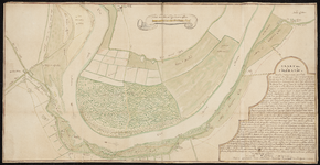 1397-KD000279 Caart figuratief Een kaart door A.J. Knollaert die de situatie weergeeft van de doorgebroken IJsseldijk ...