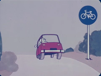 14563BB11294 Een reclame tekenfilm voor Union fietsen, met hierin de volgende beelden:- Een mannetje pompt een ...