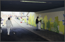 24997 DIA000494 Graffiti in een fietstunnel officieel gefiatteerd en aangebracht door beroepsschilder., 1987-00-00
