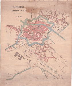 1267-KD001596 Platte gond van de gemeente Zwolle. Kaart van de binnenstad van Zwolle met de Kamperpoort, Dieze en ...