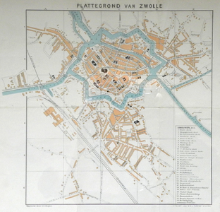 1689-KD001170 Plattegrond van Zwolle Plattegrond van het centrum en de buitenwijken van Zwolle. Assendorp is bebouwd ...