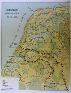 2121-KD001283 Nederland voor en ten tijde der Romeinen Bladnummer 1. van de twaalf wandkaarten der vaderlandse ...