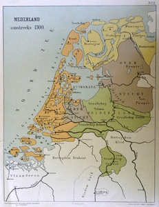 2122-KD001284 Nederland omstreeks 1300 Bladnummer 2. van de twaalf wandkaarten der vaderlandsche geschiedenis door ...
