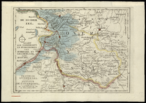 1081-KD000403 Kaart der doorbraken en overstroming van OverYsel en Gelderland op den 4 feby 1825. Kaart waarop de ...