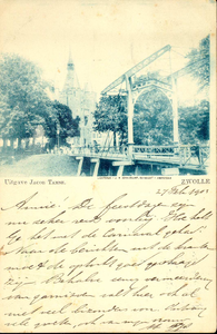 1254 PBKR3218 Sassenpoortenbrug (ophaalbrug 1861-1907) en Sassenpoort gezien uit het zuiden. De tekst, gedateerd 27 feb ...