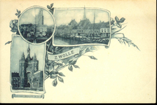 1360 PBKR4934 Schmuckkaart van Zwolle met drie foto's: de Eekwal ter hoogte van de Nieuwehavenbrug, met op de ...