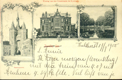 1364 PBKR4938 Combinatiekaart van Zwolle met de Sassenpoort, het gouverneurshuis (1892-1985) en de stadsgracht., 1892-00-00