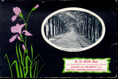 2362 PBKR3964 Jugendstil bloem op zwarte achtergrond.in ovalen inzet: gezicht op de Veerallee, ca. 1900. Rechtsonder ...