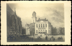 3686 PBKR1297 Grote Markt in 1834, prent door A. Serné (1773-1853), in de collectie van het Provincicaal Overijssels ...