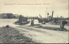 4156 PBKR1948 Gezicht op de veerpont Katerveer vanaf de Zwolse oever, Katerveerdijk, ca. 1910. De pont nadert met een ...