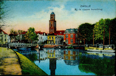 4202 PBKR2534 Ingekleurde prentbriefkaart met zicht vanaf de Burgemeester van Roijensingel op de stadsgracht en de ...
