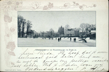4215 PBKR3126 Winter en ijspret op de stadsgracht Wilhelminasingel ca. 1900 gezien vanaf het Groot Wezenland met een ...