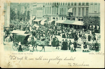 4339 PBKR1412 Grote Markt ingang Melkmarkt, ca. 1899. Op vrijdag Marktdag met handkarren met groente. Links op de ...