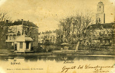 4415 PBKR2567 Gezicht op de Eekwal vanaf de Emmawijk dichtbij de Nieuwe Havenbrug, ca. 1900. In de tuin van het grote ...