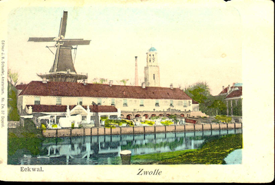4517 PBKR0874 Gezicht op de molen De Herstelder (Eekwal 61), gezien vanaf de Keersluisbrug, ca. 1888. In het ...
