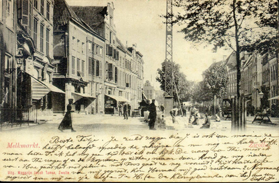 5481 PBKR2194 Gezicht op de Melkmarkt ter hoogte van de Steenstraat in de richting van de Grote Markt, ca. 1900. ...