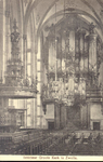 5631 PBKR1661 Grote Kerk, interieur ca. 1910. Kerkbanken, preekstoel, kroonluchter en zicht op orgel., 1910-00-00