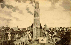 5907 PBKR0016 De brand in de Peperbus, toren van de Onze Lieve Vrouwekerk, aan de Ossenmarkt, 11 januari 1815. ...