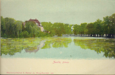 644 PBKR4227 Groot Wezenland (rechts) met stadsgracht als ijsbaan. Links huizen aan de Wilhelminasingel, ca. 1910., ...