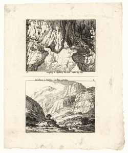 1059 -TP000959 Twee afbeeldingen op een vel. Afbeelding 1 (ondersteboven): Bergen in Cleven. Afbeelding 2: Bergen in ...