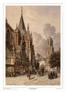 210 -TP001093 Gezicht op de Grote Markt in Zwolle, met links de Hoofdwacht en de Grote of St. Michaëlskerk en op de ...