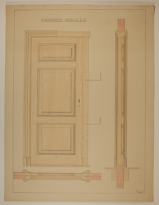 490 -TP000670 Ontwerp binnendeur door Vincent Bijl (1874-1950). Technische tekening pen in zwart op calque papier, afm. ...