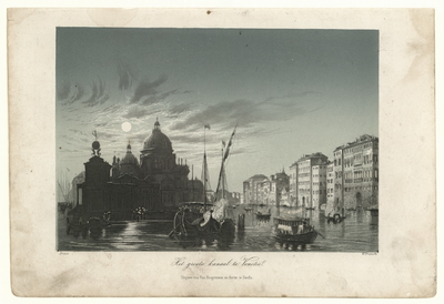 53 -TP001008 Afbeelding van een het grote kanaal van Venetië. Rechts zijn huizen te zien, links zijn de contouren van ...