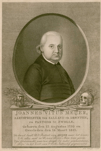 593 -TP000171 Portret van Joannes Vitus Meijer (1750-1821); pastoor Zwolle ca. 1775-1825; borstbeeld naar rechts in ...