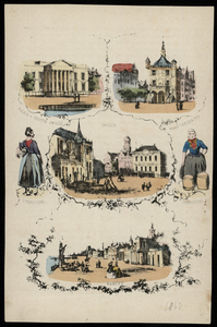 596 -TP000709 Diverse stadsgezichten van Zwolle, Kampen en Deventer, en twee personen in Overijsselse klederdracht., 1863