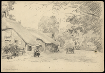597 -TP000710 Een boerderij in Staphorst met twee figuren en een wagen., 1913-10-04