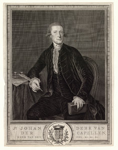 931 -TP000333 Portret van J.D. van der Capellen tot den Pol (1741-1784); kniestuk van voren, zittende aan een tafel met ...